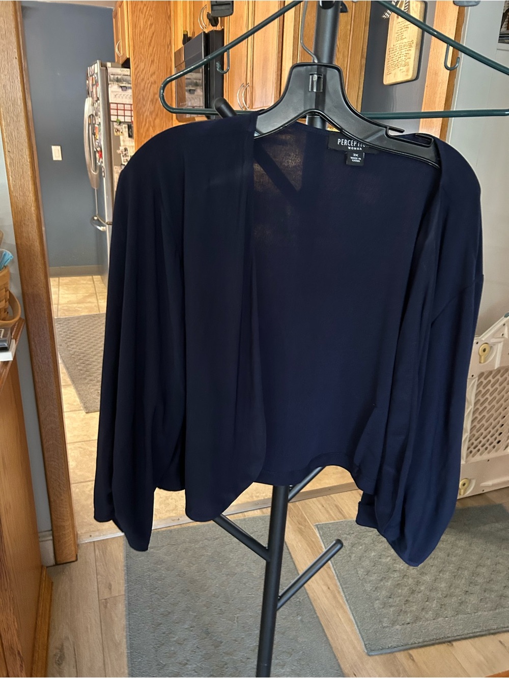 Perceptions Navy Open-Front Draped Women's Cardigan